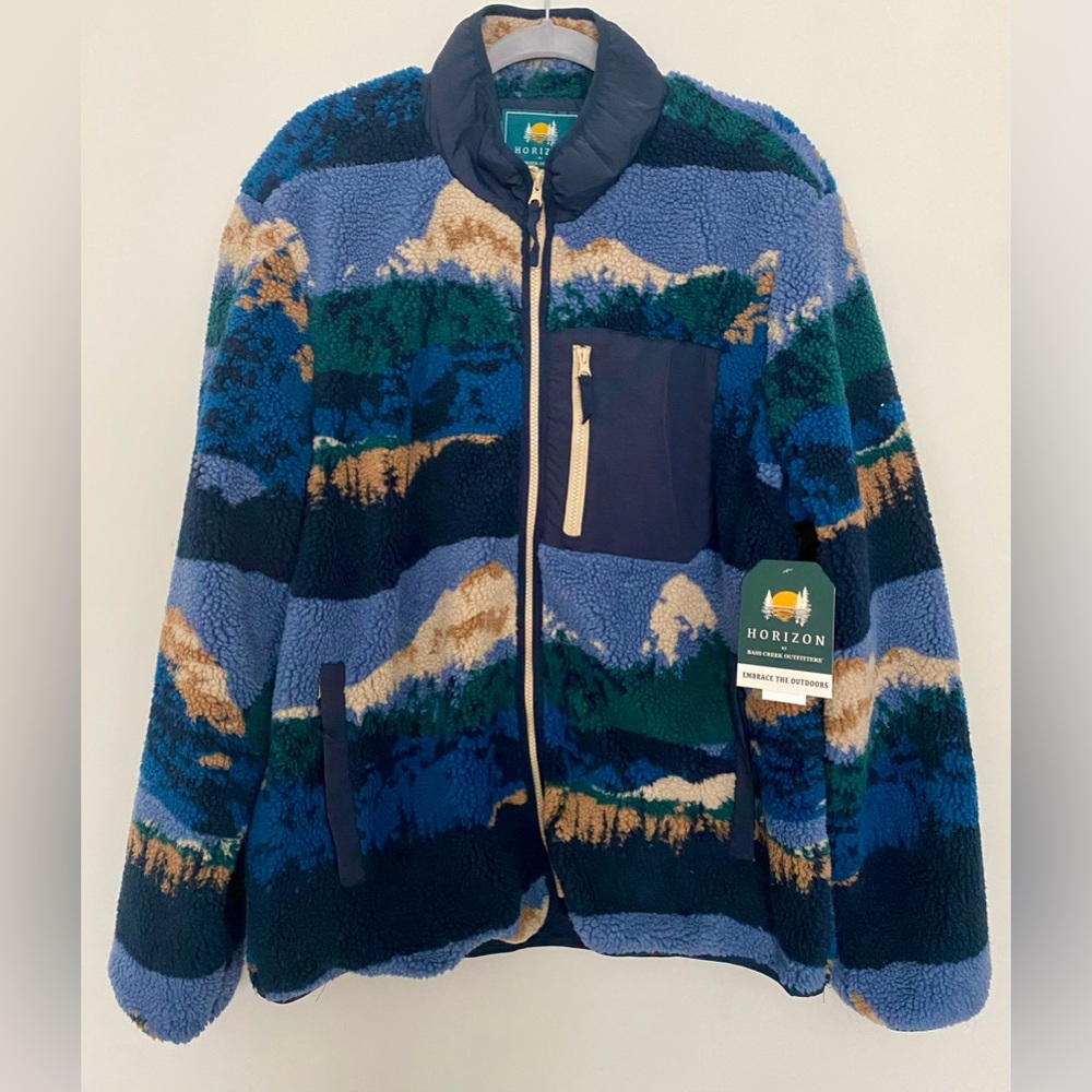 NWT Horizon by Bass Creek Outfitters Sherpa Jacket Full Zip Mountains Size XL